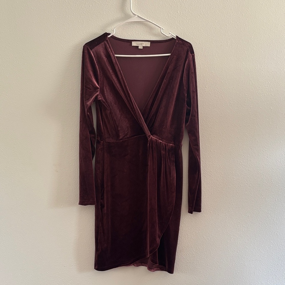 LOFT Velvet Wrap Dress in Deep Burgundy